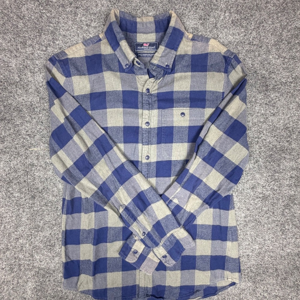 Vineyard Vines Slim Longshore Shirt Mens Small Blue Grey Buffalo Check 1W010327